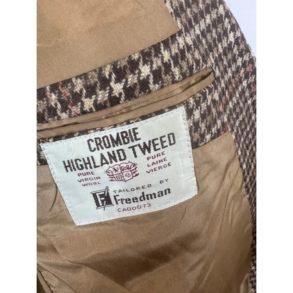 Vintage Freedman Crombie Highland Tweed Wool Blazer Brown Houndstooth Men 44L